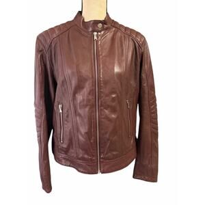 Love Your Body Women's 100% Lamb Leather Brown Moto Jacket Sz 1 Sz M/L Cropped